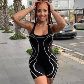 Women's Fashion Women's Stitch Print Street Style Casual Sling Jumpsuit