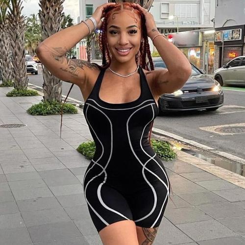 Women's Fashion Women's Stitch Print Street Style Casual Sling Jumpsuit