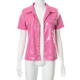 Temperament PU leather motorcycle short jacket jacket mid-sleeve cardigan