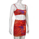 Women's personalized print camisole bag hip skirt suit two-piece set