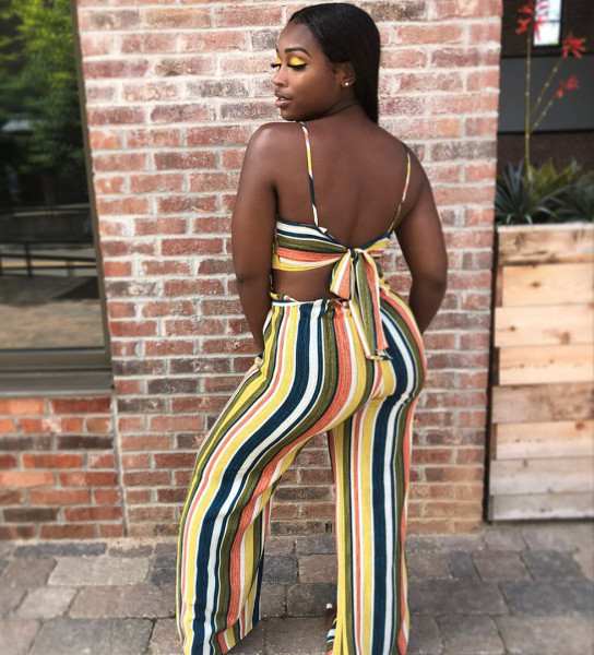 Women's Colorful Striped Sexy Two-Piece Backless Dress