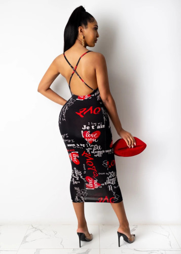 Gradient print cross straps open back wrap chest bag hip sexy nightclub dress