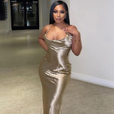 dress feminine satin suspender maxi dress