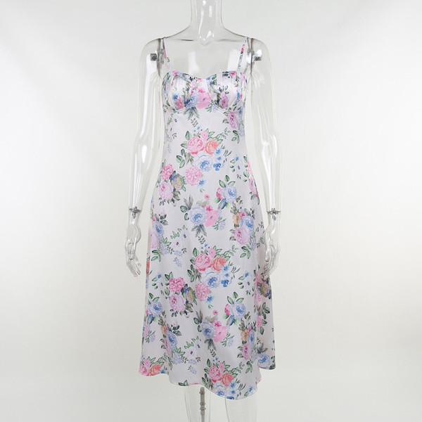 Printed suspender dress fresh and sweet suspender skirt