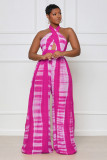 High Waist Zip Casual Slim Fit Sleeveless Sling Print Jumpsuit