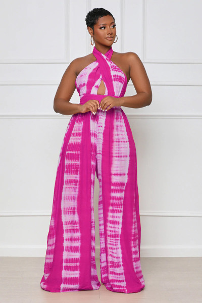 High Waist Zip Casual Slim Fit Sleeveless Sling Print Jumpsuit