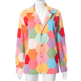 Women's Design Shirt Print Contrast Top Long Sleeve