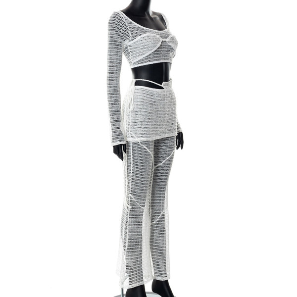 Women's Fashion Suit Sexy Perspective Mesh Casual Two Piece