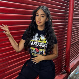 Printed Letter Crew Neck Top Short Sleeve T-Shirt