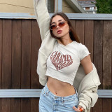 Love letter print T-shirt fashion sexy temperament slim round neck top