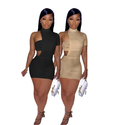Stylish Asymmetric Pit Strip Wrap Dress Two Piece Set