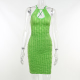 Halter neck hollow backless strappy dress fashion sexy short skirt women