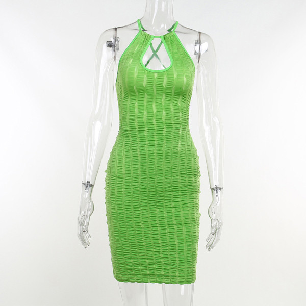 Halter neck hollow backless strappy dress fashion sexy short skirt women