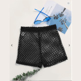Sexy perspective mesh high waist solid color transparent black shorts high waist buttocks slim