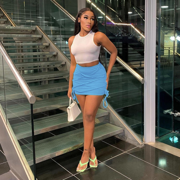 Solid Color Lace Up Casual Skirt