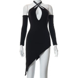 beveled halterneck cutout short dress