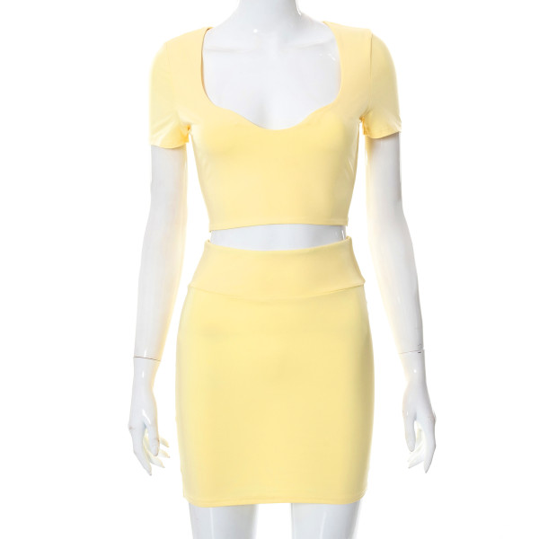 Fashion Solid Color Small U Neck Suit Skirt