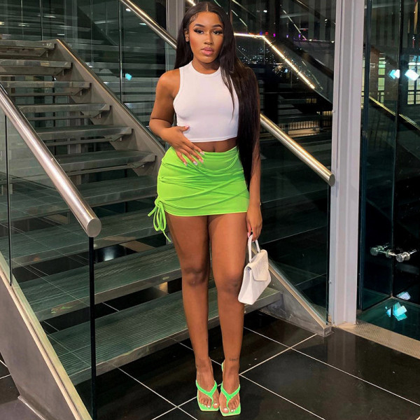 Solid Color Lace Up Casual Skirt