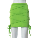 Solid Color Lace Up Casual Skirt