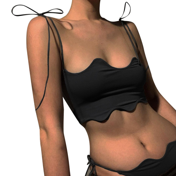 Wavy sexy babes small camisole top straps crop top