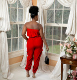 Fashion Casual Bandeau Pocket Belt Spring Summer Jumpsuit