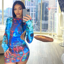 open-back long-sleeve printed dress open-back long-sleeve printed dress