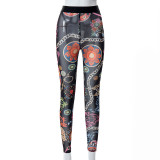Sexy Print Bodysuit Tight Hip Raising Mesh Trousers Suit Women