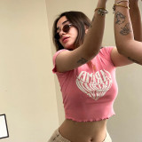 Love letter print T-shirt fashion sexy temperament slim round neck top