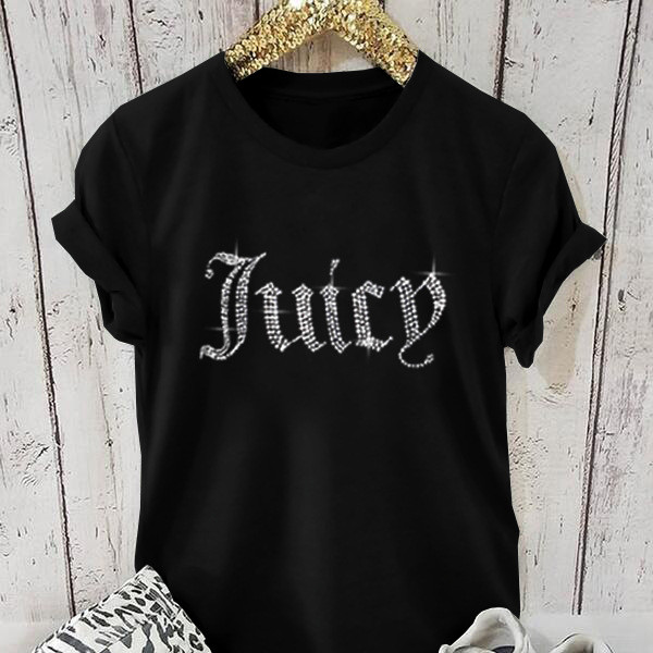 Round neck pullover hot drill T-shirt short sleeve women's clothing