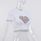 Love letter print T-shirt fashion sexy temperament slim round neck top