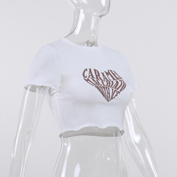 Love letter print T-shirt fashion sexy temperament slim round neck top