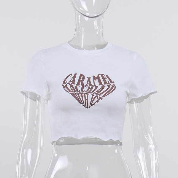 Love letter print T-shirt fashion sexy temperament slim round neck top