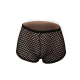 Sexy perspective mesh high waist solid color transparent black shorts high waist buttocks slim