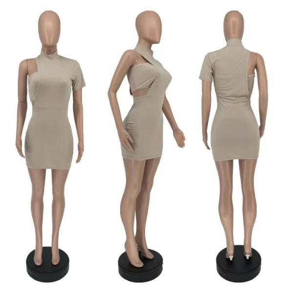 Stylish Asymmetric Pit Strip Wrap Dress Two Piece Set
