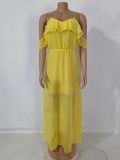 Chiffon Long Ribbon Sling Ruffle Sleeve Long Dress