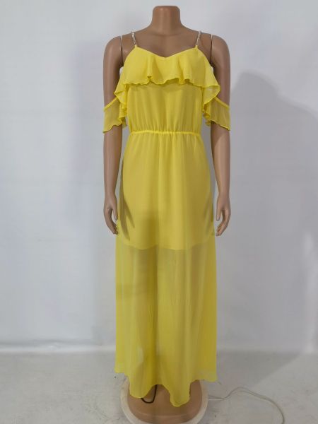 Chiffon Long Ribbon Sling Ruffle Sleeve Long Dress