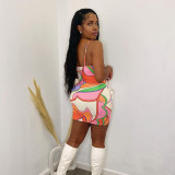 Color block contrast color stitching basic dress U-neck suspenders tight-fitting hip sexy color skirt