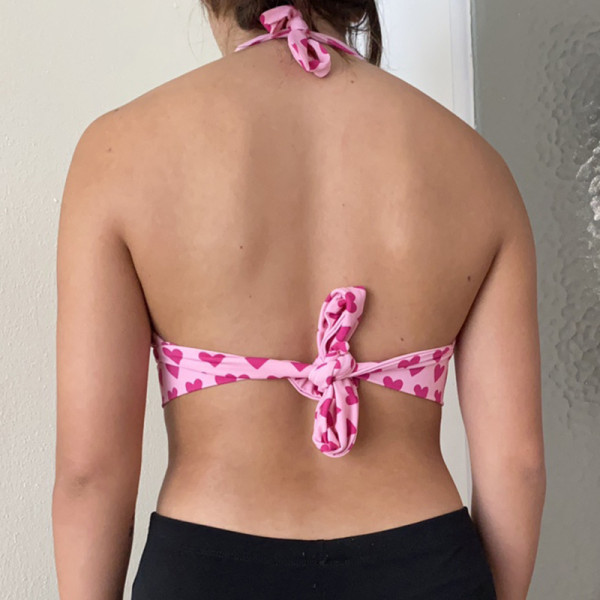 Women's Sexy Heart Metal Buckle Print Lace Up Fashion Bra Bikini