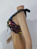 Sexy Colorful Sequins Tethered Halter Cropped Mini Nightclub Wrap