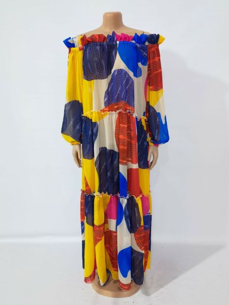 Loose Plus Size Digital Print Oversized Swing Neck Maxi Dress