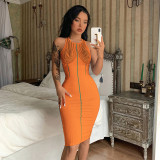Striped Slim Fit Slim Personality High Sense Design Chest Support Pit Strip Trailing Tight Sleeveless Dress Mid Skirt