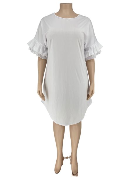 Round Neck Plus Size Women's Ruffle Sleeve 5XL Dress