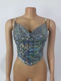 Sexy nightclub drill strip slim short laser bronzing vest