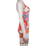 Color block contrast color stitching basic dress U-neck suspenders tight-fitting hip sexy color skirt