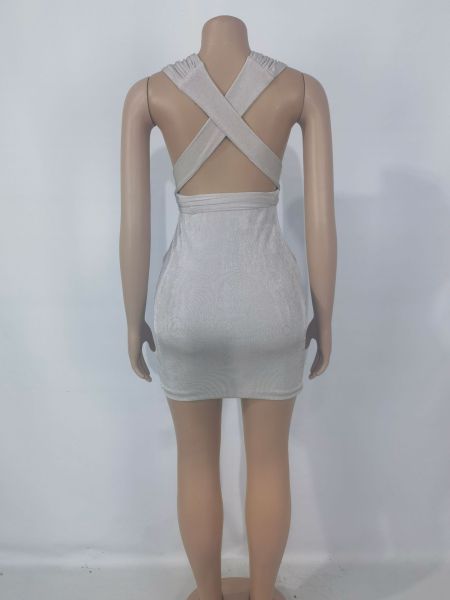 Fashionable sexy lace-up backless wrap chest dress multi-color hip nightclub short skirt