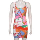 Color block contrast color stitching basic dress U-neck suspenders tight-fitting hip sexy color skirt