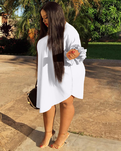 Round Neck Plus Size Women's Ruffle Sleeve 5XL Dress