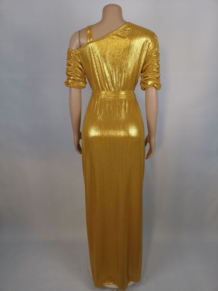 Gold Bronzing Loose Sexy Irregular Slit Long Dress Dress
