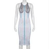Striped Slim Fit Slim Personality High Sense Design Chest Support Pit Strip Trailing Tight Sleeveless Dress Mid Skirt