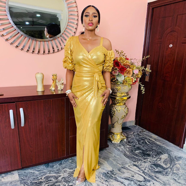 Gold Bronzing Loose Sexy Irregular Slit Long Dress Dress